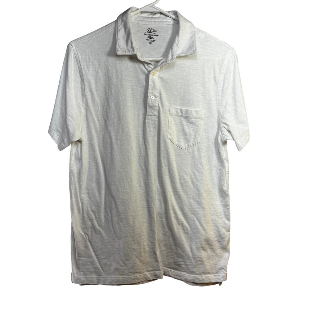 J. Crew Mens Medium Slub Cotton Pocket Polo Shirt White 100% Organic Cotton S/S